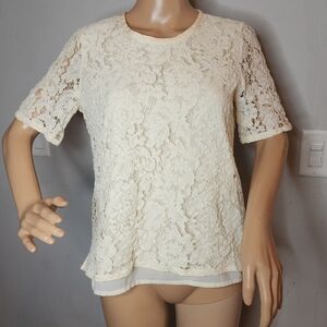 Madewell Cream Lace Refined Tee Short Sleeve Blouse Womens Size Small